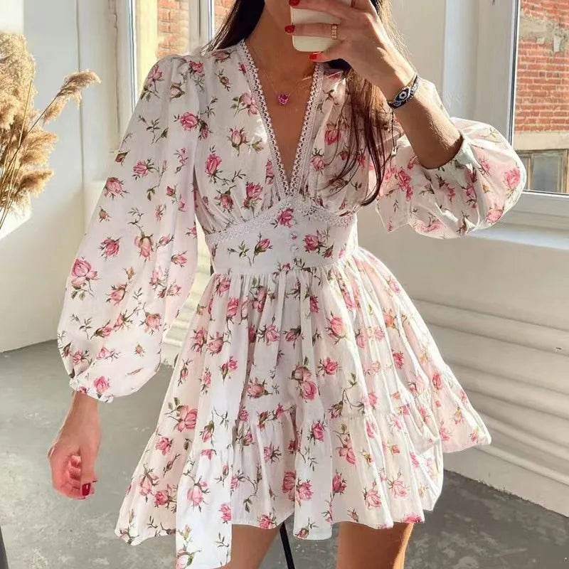 Buy Center Floral Print Mini Dress - A-Line Summer & Autumn Style - Buy Center UK