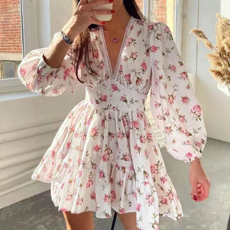 Buy Center Floral Print Mini Dress - A-Line Summer & Autumn Style - Buy Center UK