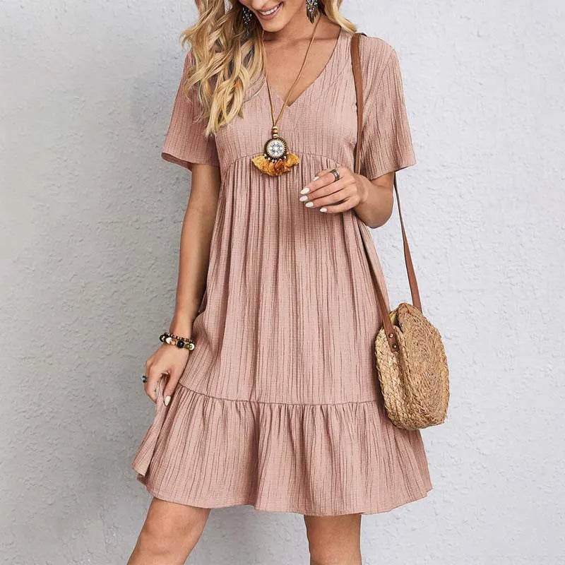 2024 Women’s V Neck Ruffles Mini Dress - Elegant Summer Sundress - Buy Center UK