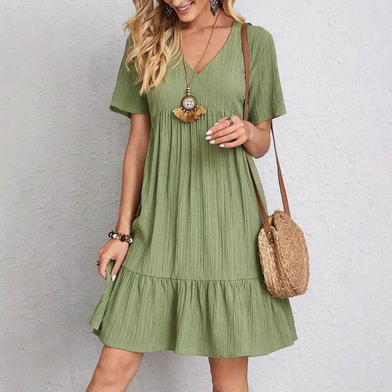 2024 Women’s V Neck Ruffles Mini Dress - Elegant Summer Sundress - Buy Center UK