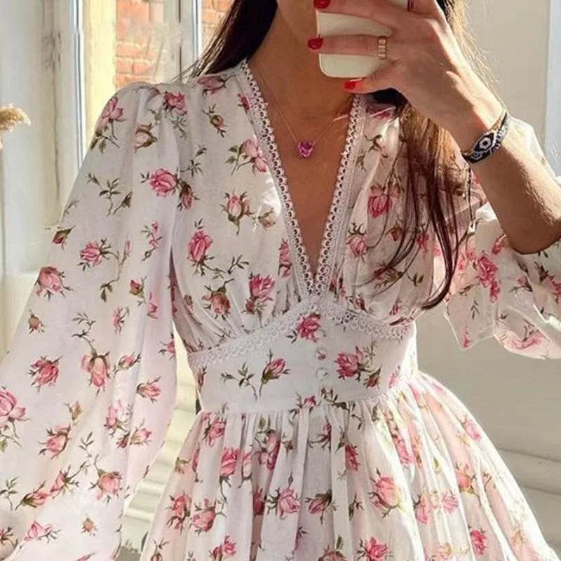 Buy Center Floral Print Mini Dress - A-Line Summer & Autumn Style - Buy Center UK