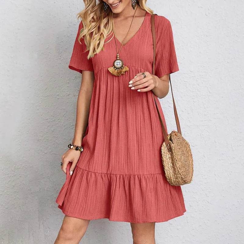 2024 Women’s V Neck Ruffles Mini Dress - Elegant Summer Sundress - Buy Center UK