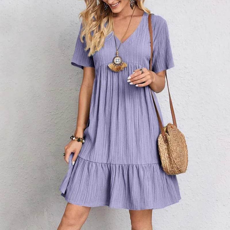 2024 Women’s V Neck Ruffles Mini Dress - Elegant Summer Sundress - Buy Center UK