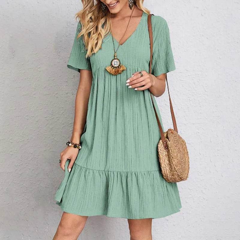 2024 Women’s V Neck Ruffles Mini Dress - Elegant Summer Sundress - Buy Center UK