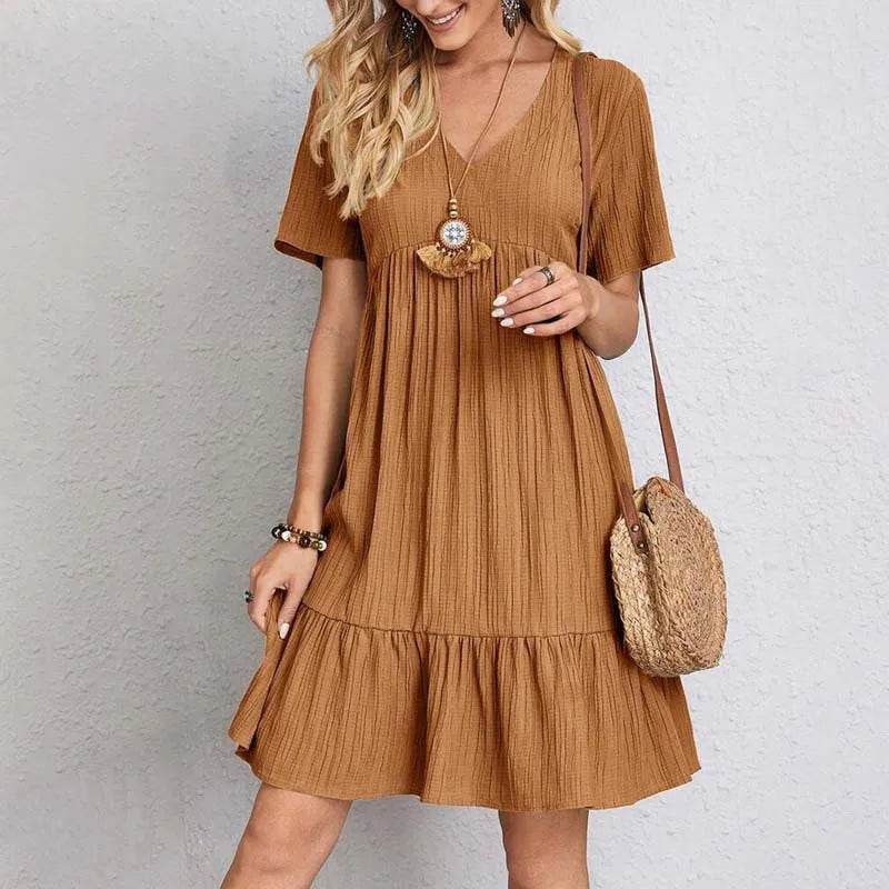 2024 Women’s V Neck Ruffles Mini Dress - Elegant Summer Sundress - Buy Center UK