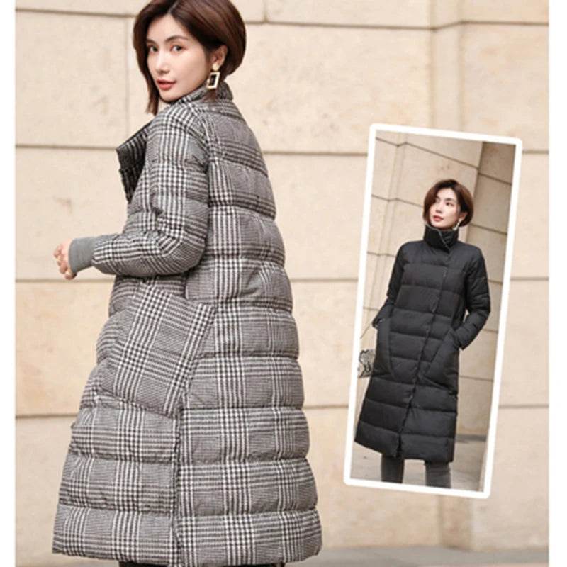 Buy Center Women's Duck Down Jacket - Warm Plaid Coat for Winter - Buy Center UK