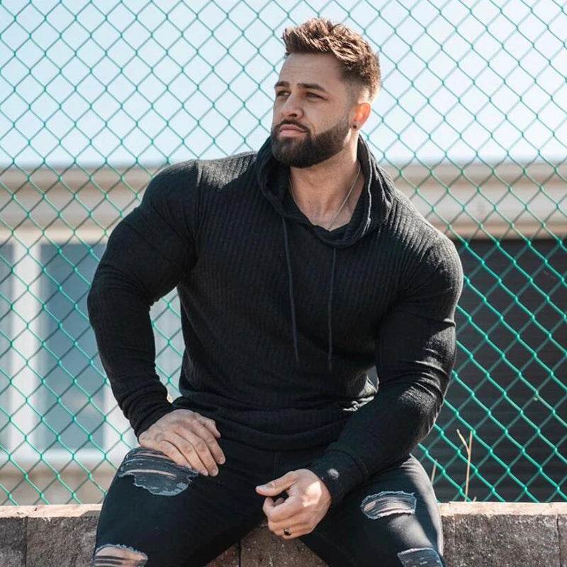 Buy Center Spring Fitness Hooded Sweater - Slim Fit Turtleneck for Men - Buy Center UK