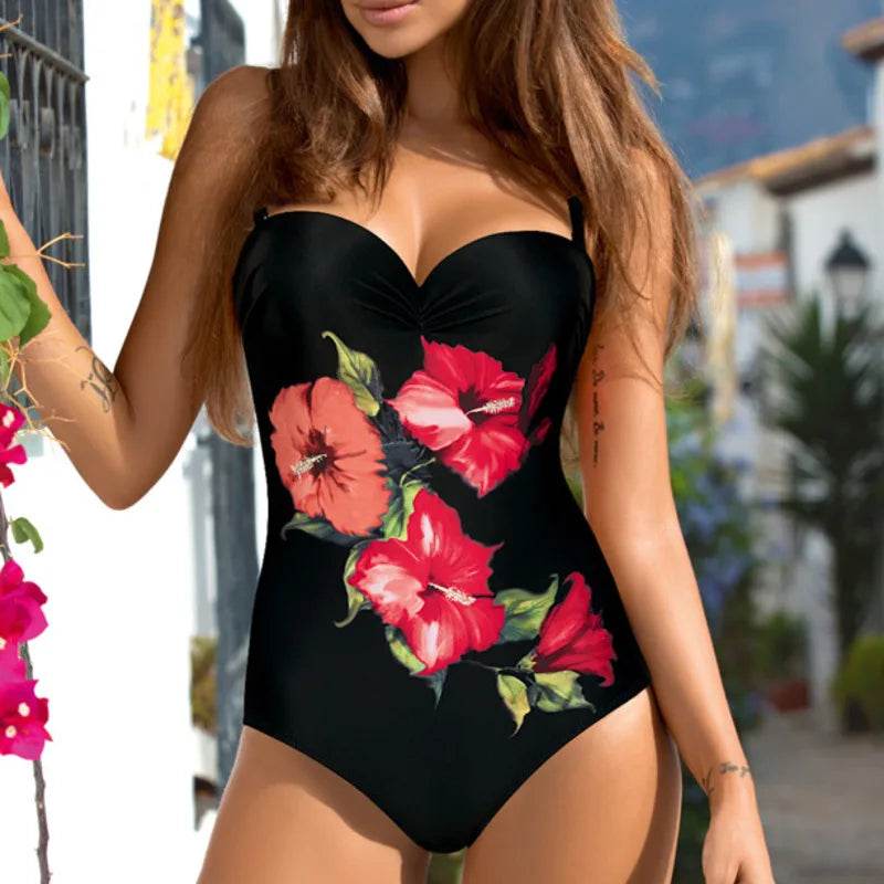 Buy Center Sexy One Piece Swimsuit - Floral Print, Push Up Support - Buy Center UK