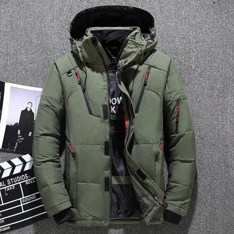 Buy Center Men's White Duck Down Jacket - Warm Hooded Puffer Coat - Buy Center UK