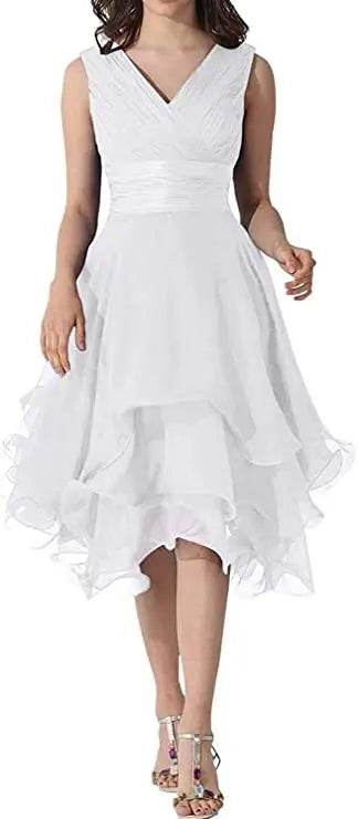 Elegant Tulle A-Line V-Neck Bridesmaid Dress - Knee Length, Pleated - Buy Center UK