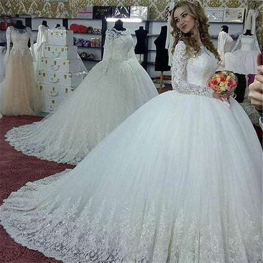 Customized Long Sleeves Princess Wedding Dress - Vintage Ball Gown - Buy Center UK