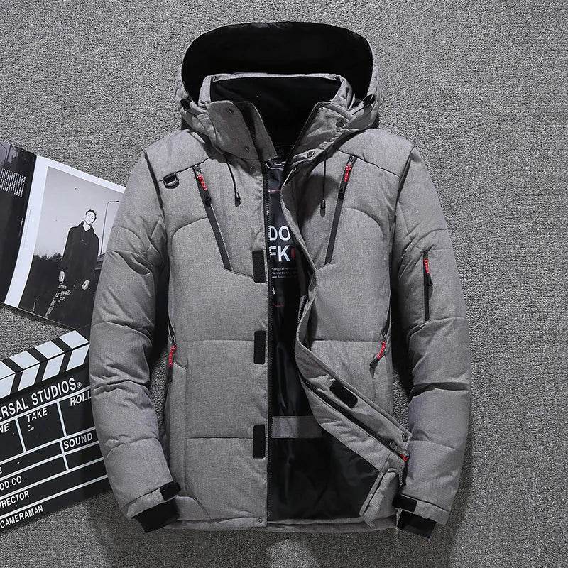 Buy Center Men's White Duck Down Jacket - Warm Hooded Puffer Coat - Buy Center UK