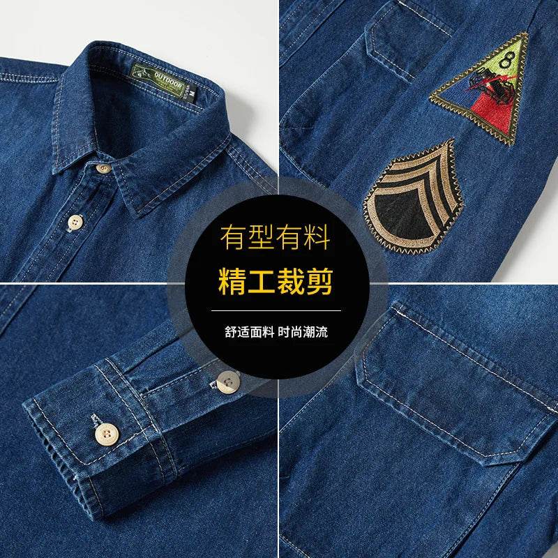 Buy Center Men’s Long Sleeve Casual Denim Shirt - Multi-Pockets, 5XL - Buy Center UK