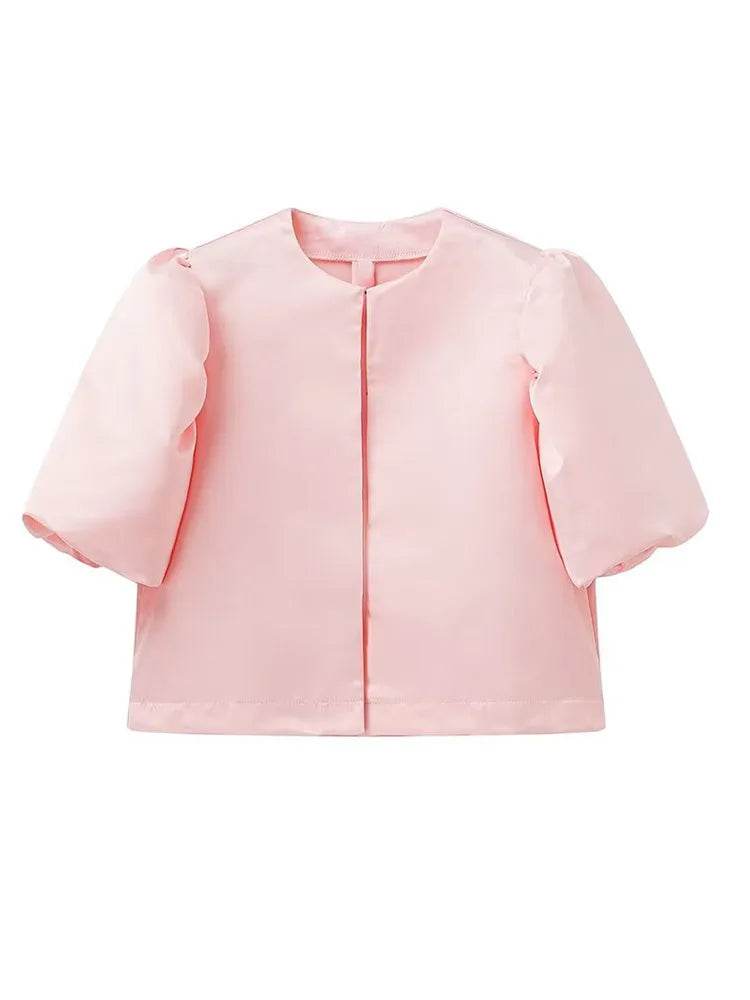 Buy Center Women's Solid Satin Blouse - Pouf Balloon Sleeves, Loose Fit - Buy Center UK