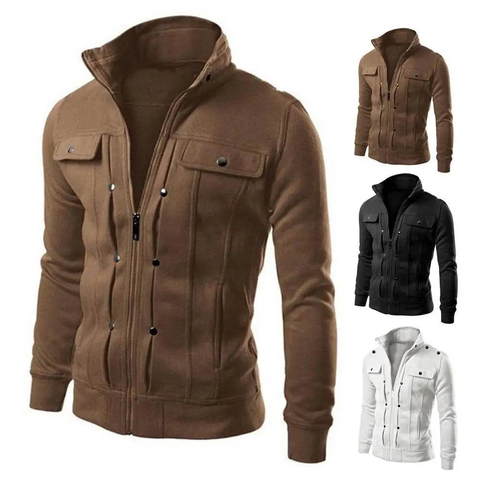 Buy Center Men's Solid Color Stand Collar Jacket - Spring & Autumn Style - Buy Center UK