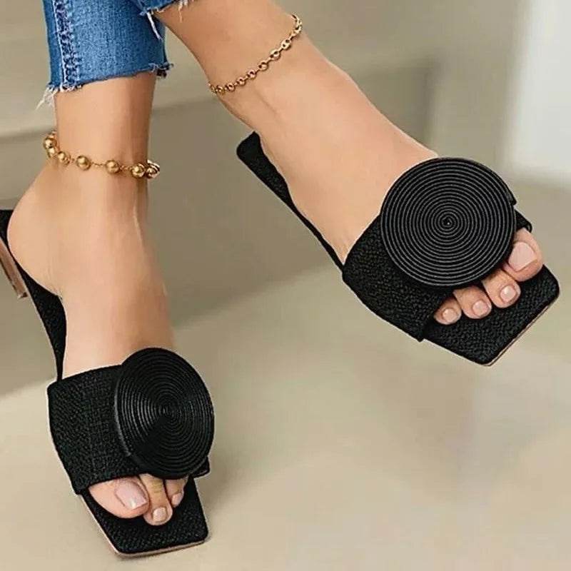 Women's Summer Flat Sandals - Casual Indoor Slippers, Round Buckle - Buy Center UK