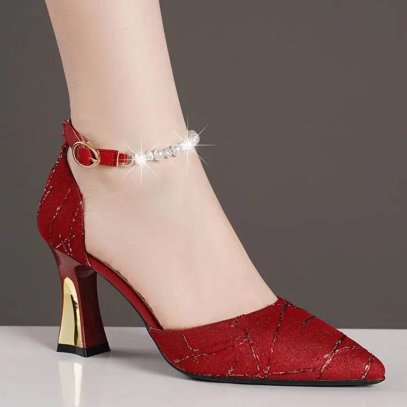 VKJF Women's High Heels Sandals - Pointed Tip & Bead Design - Buy Center UK