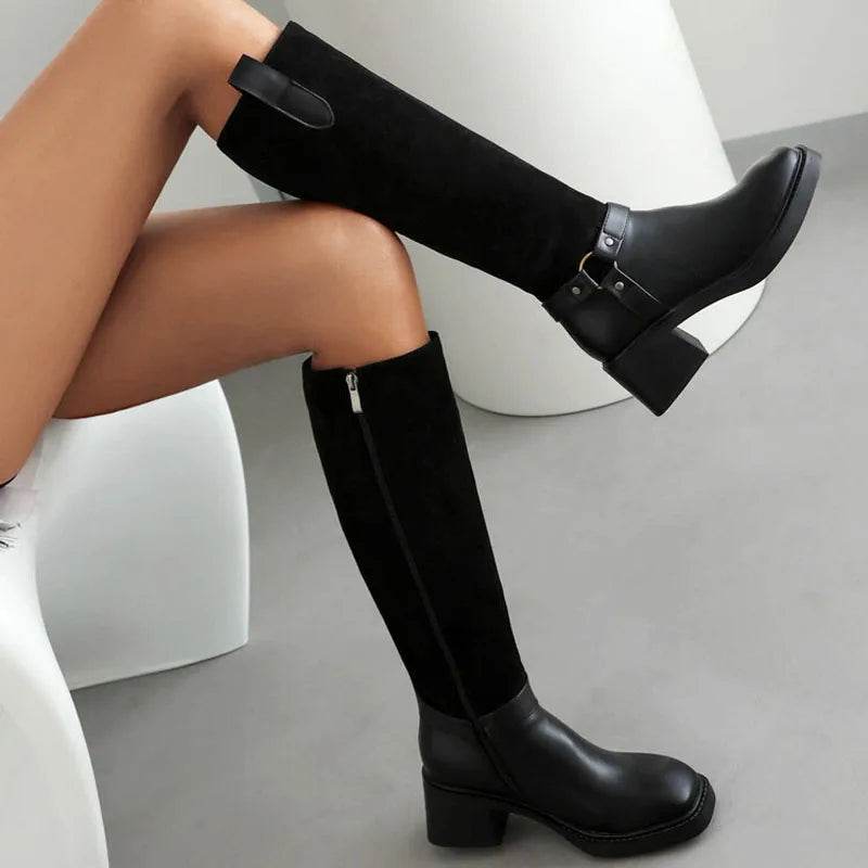 Buy Center Custom Women Knee High Snow Boots - Square Heels, Warm Fur - Buy Center UK
