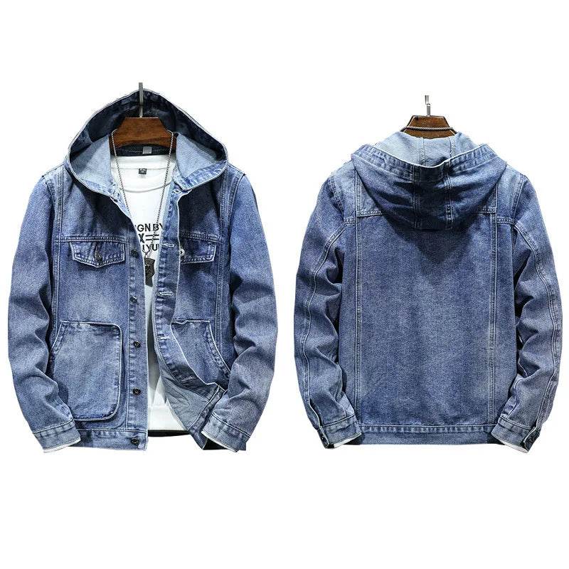 Buy Center Men’s Hooded Denim Jacket - Casual Spring Style, Pockets - Buy Center UK