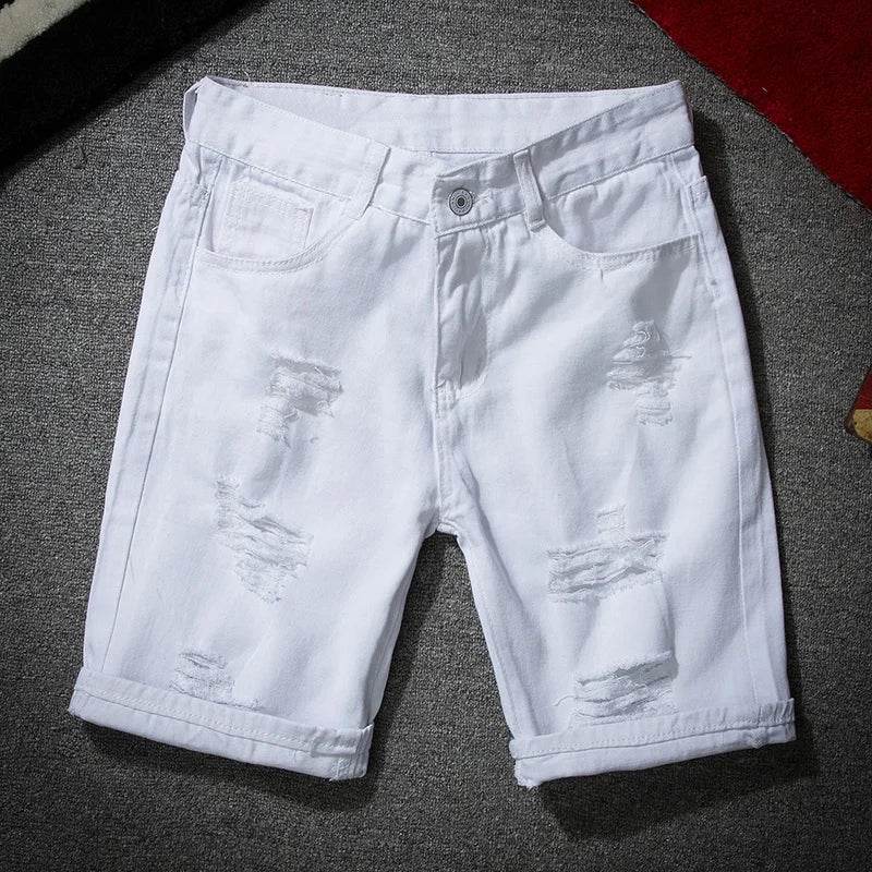 Buy Center Men’s White Denim Shorts - Casual Slim Fit Knee Length - Buy Center UK