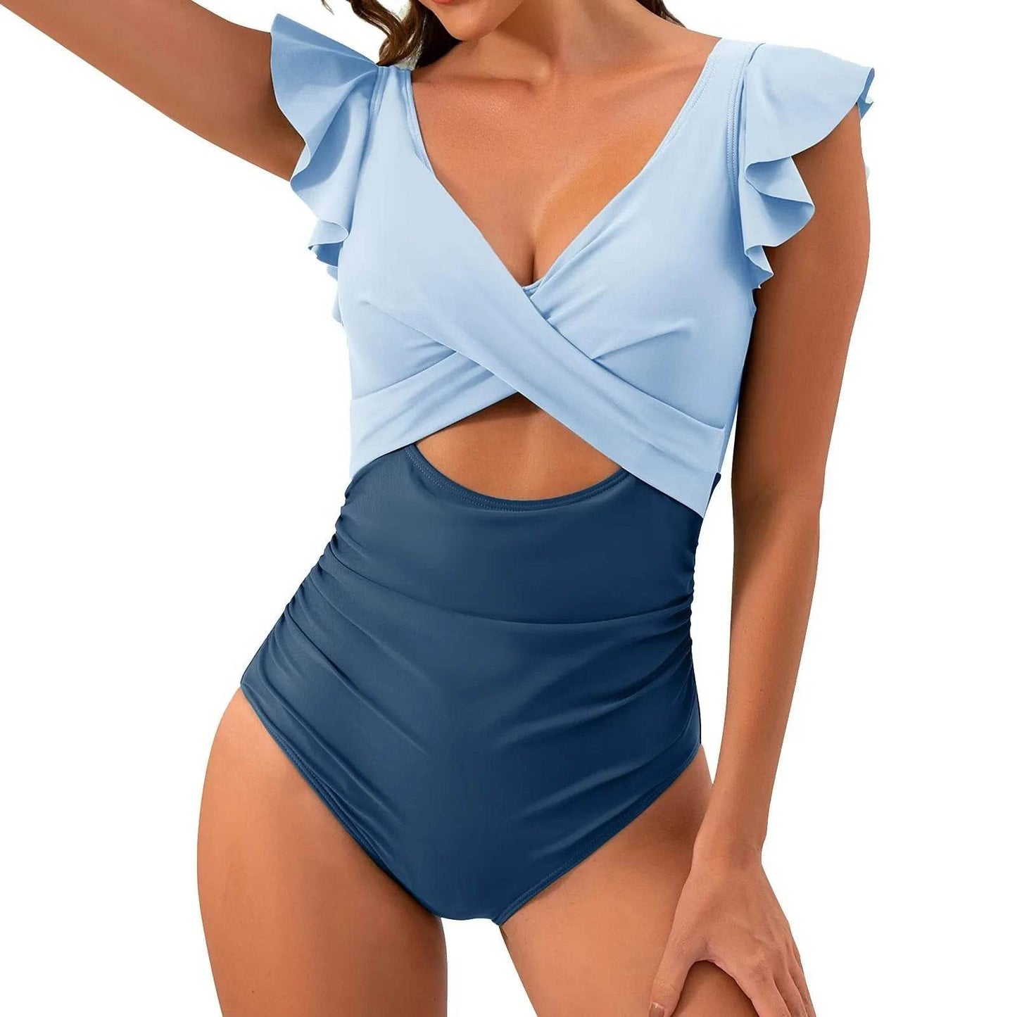 Buy Center V Neck One Piece Swimsuit - Tummy Control, Backless Design - Buy Center UK