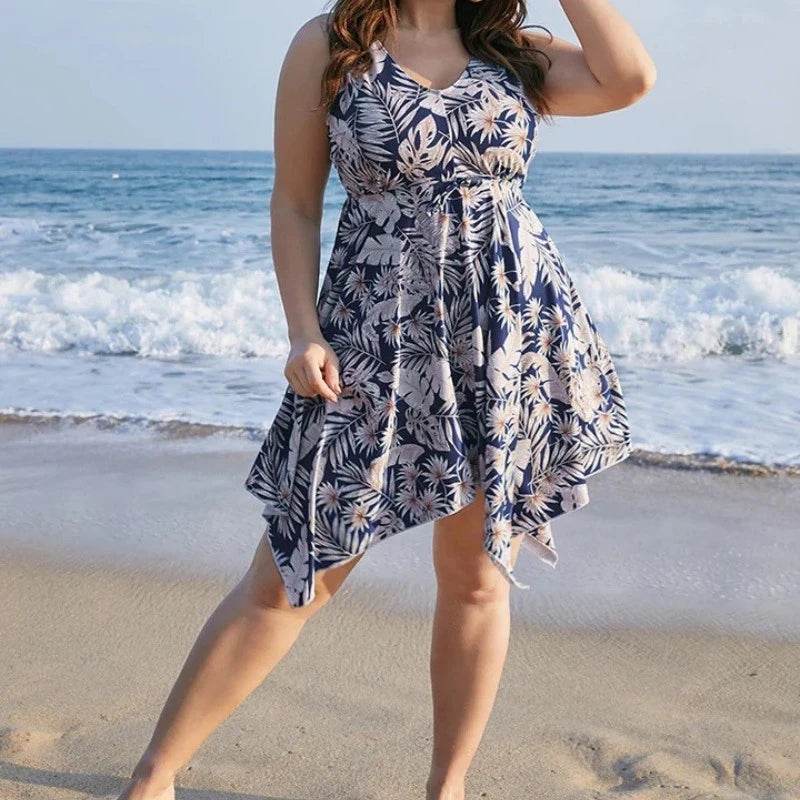 Plus Size Floral Print Irregular Beach Dress - Comfortable Swimwear - Buy Center UK