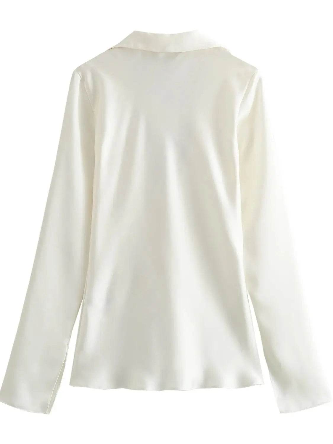 XNWMNZ Satin Silk Texture Shirt - Trendy Bow Tie, Long Sleeve Blouse - Buy Center UK