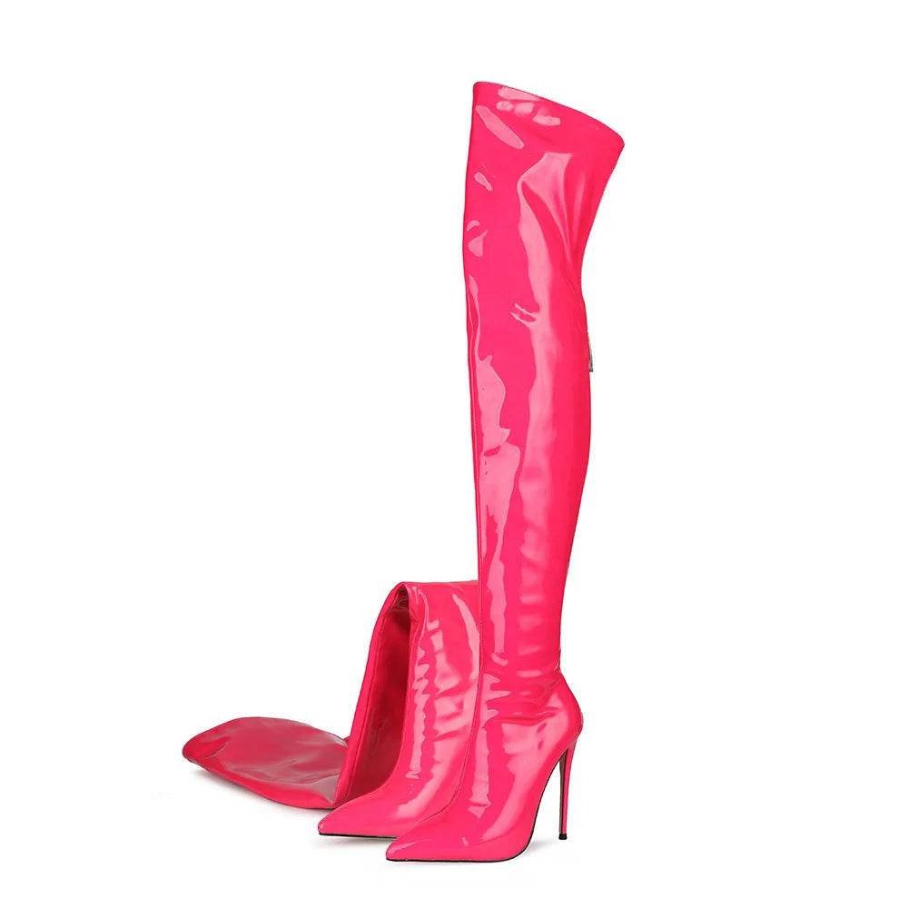 Buy Center Over Knee Boots - Patent Leather, Pointed Toe High Heels - Buy Center UK