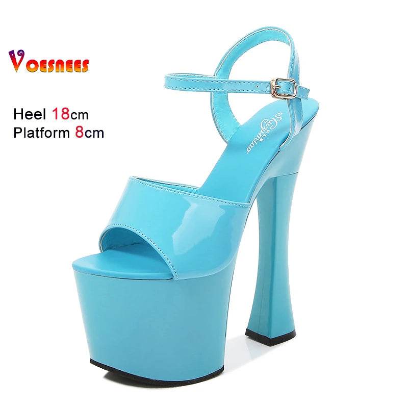 Voesnees Sexy High Heel Platform Sandals - 18CM Square Heel - Buy Center UK
