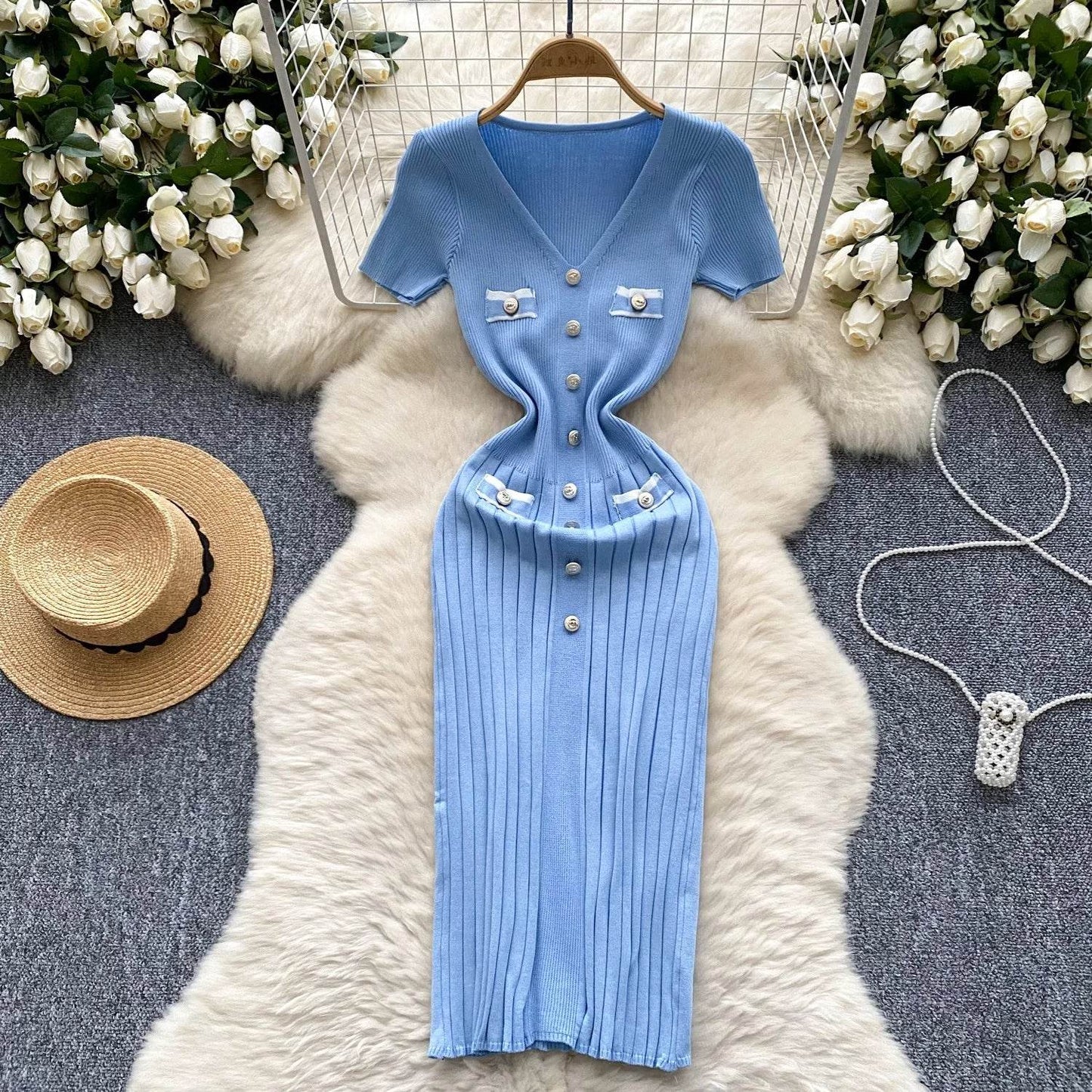 YuooMuoo V-Neck Bodycon Knit Dress - Chic Wrap Hips Design - Buy Center UK
