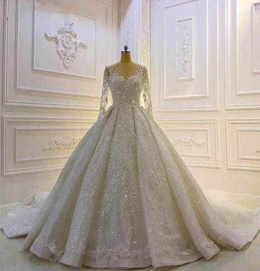 Elegant Ivory A-Line Wedding Dress - Customizable Long Sleeve Gown - Buy Center UK