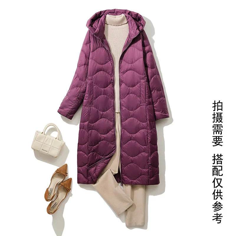 New Lightweight Down Jacket for Women - Hooded & Stylish, Over-Knee - Buy Center UK