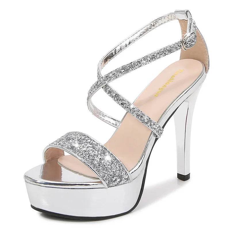 Buy Center Women's High Heel Pumps - Bling Open Toe Cross Strap - Buy Center UK