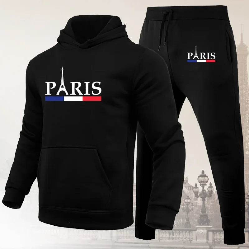 Buy Center Men's Hoodie Set - Paris Print Sweatshirt & Jogger Pants - Buy Center UK
