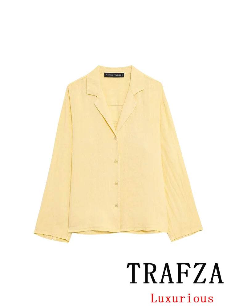 TRAFZA Casual Chic Women Yellow Suit - V-Neck Blouse & Shorts - Buy Center UK