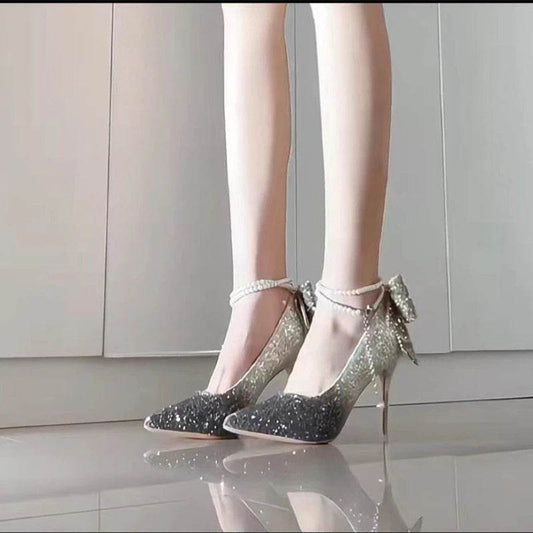 Buy Center Shiny Bowknot Thin Heels - Glamorous Crystal Pumps - Buy Center UK