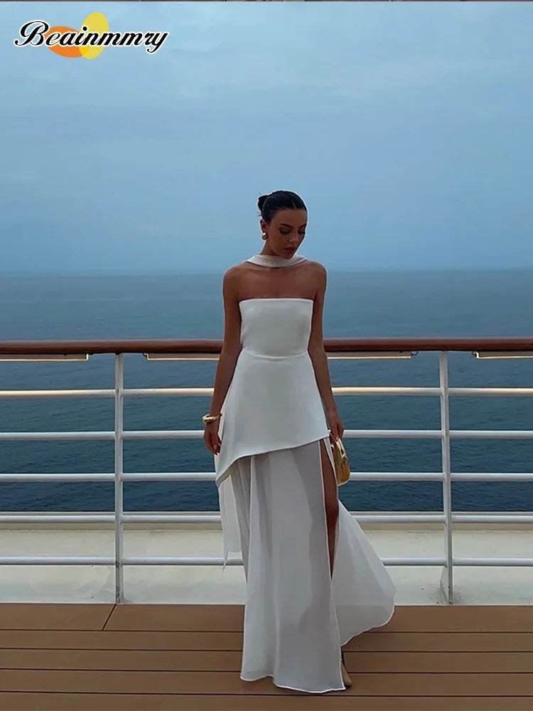 Buy Center Strapless Mesh Patchwork Maxi Dress - Elegant Beach Wear - Buy Center UK