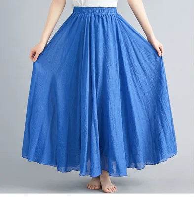 28-Color Mori Girl A-line Skirt - Cotton Linen, Elastic Waist - Buy Center UK