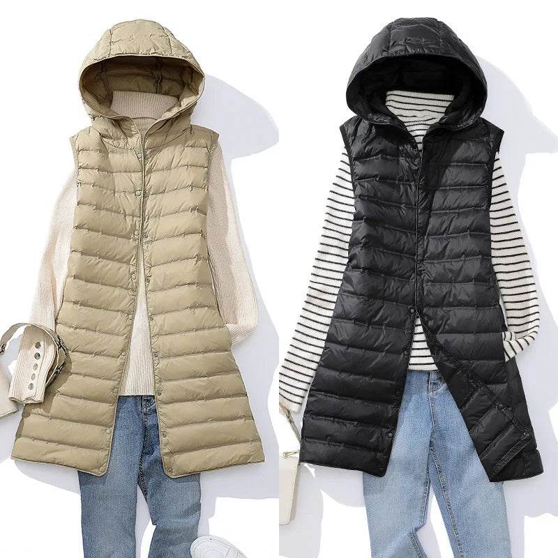Buy Center Women's Ultra Light Duck Down Vest - Hooded, Sleeveless - Buy Center UK