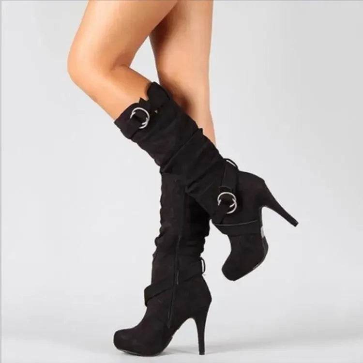 Buy Center Knee-High Women’s Boots - Thin High Heel PU Leather - Buy Center UK
