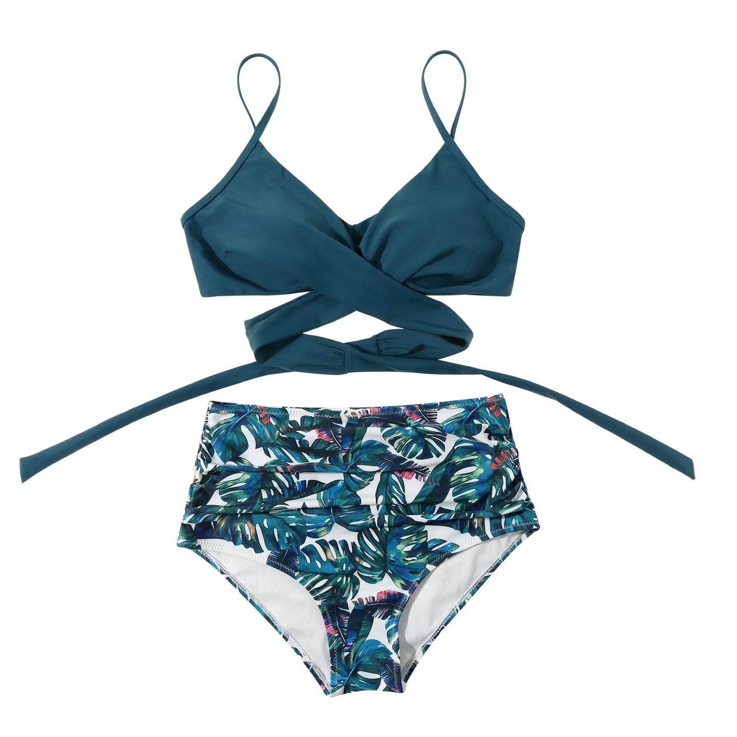 Buy Center High Waist Floral Bikini Set - V-Neck Two Piece - Buy Center UK