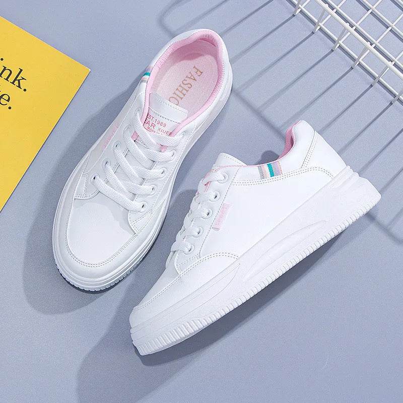 Buy Center Women White Sneakers - Lace-Up, Thick Bottom, Anti-Slip - Buy Center UK