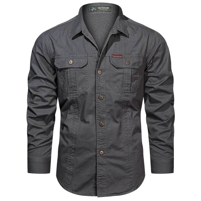 2024 Spring Men's Cotton Cargo Shirt - Long Sleeve Multi-Pocket - Buy Center UK