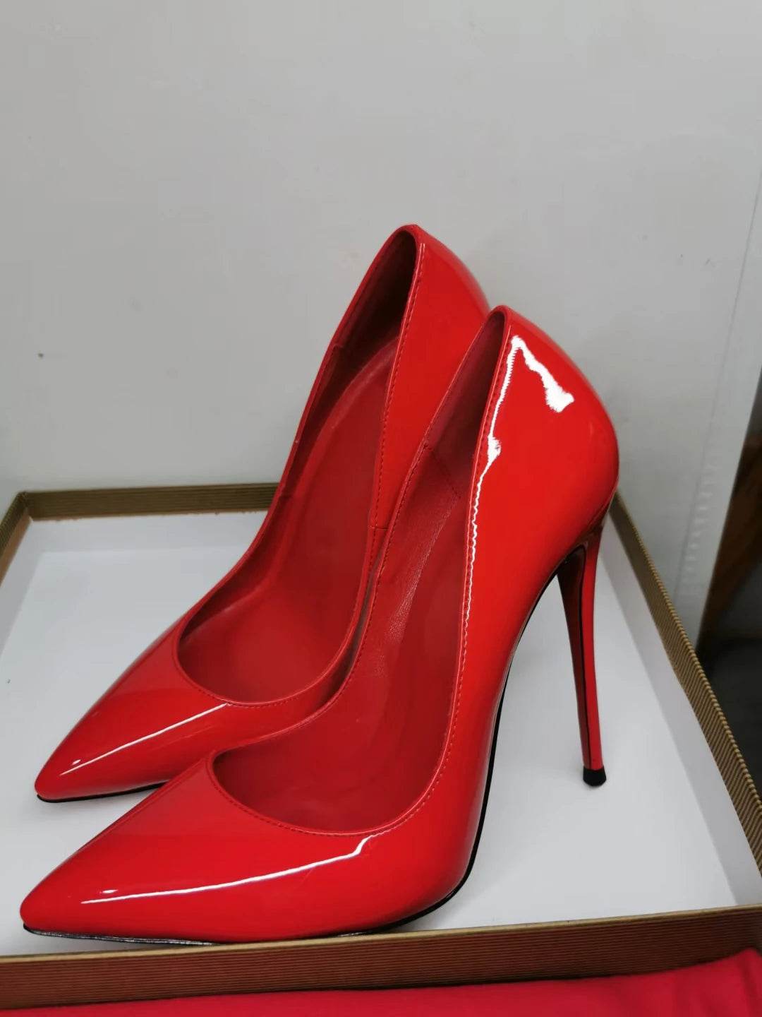 Buy Center Stylish Red Patent Leather High Heels - Pointed Toe Pumps - Buy Center UK