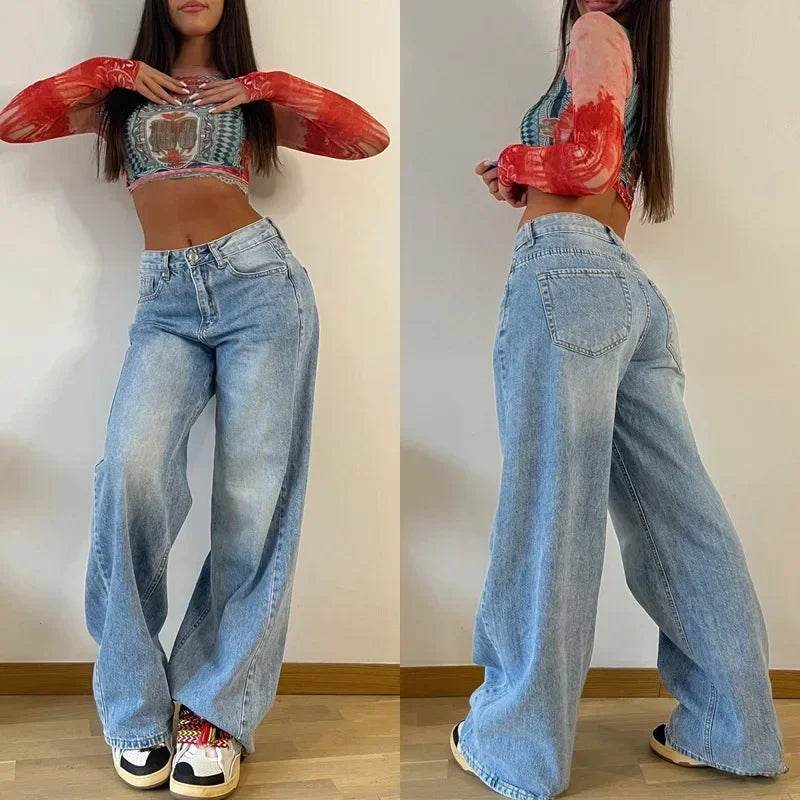 Buy Center High Waist Wide-Leg Jeans - Retro American Style Pants - Buy Center UK