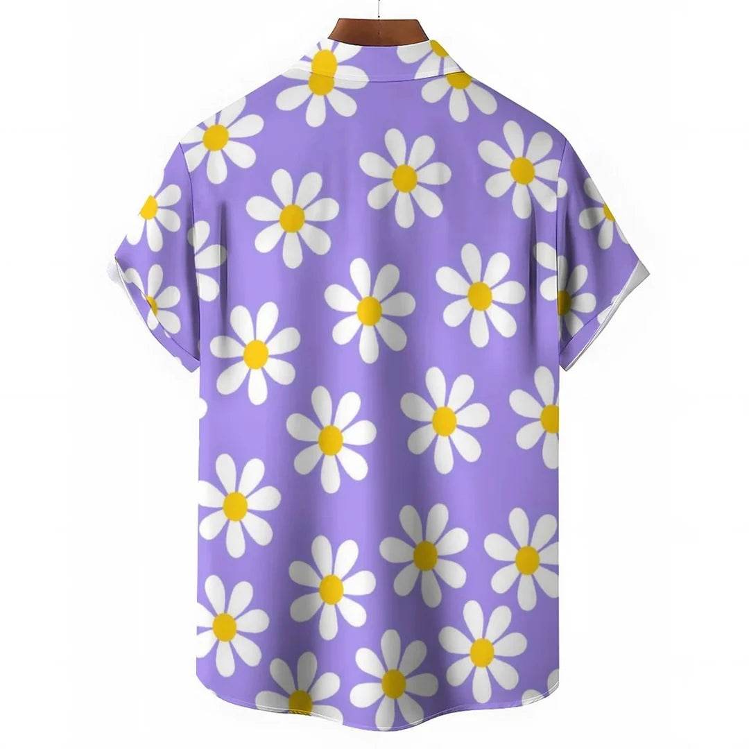 Buy Center Men's Floral Daisy Shirt - Purple Orange Short Sleeve - Buy Center UK