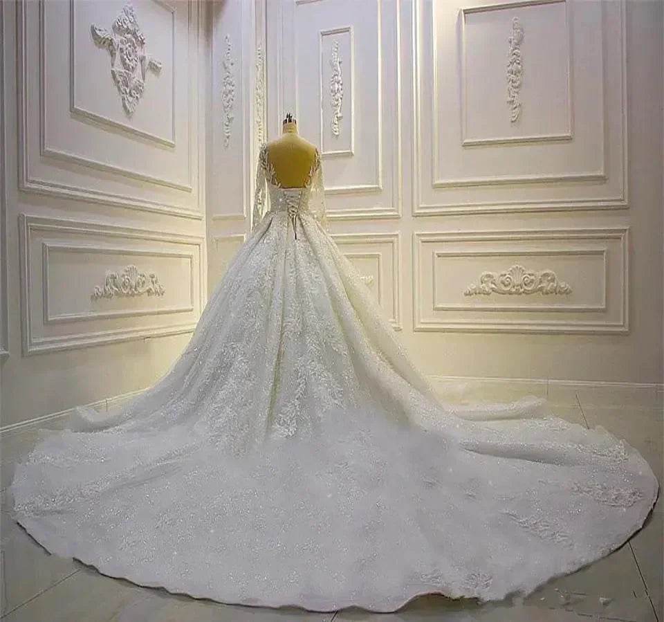 Elegant Ivory A-Line Wedding Dress - Customizable Long Sleeve Gown - Buy Center UK