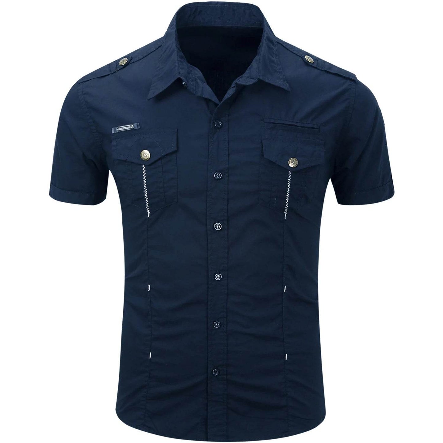 Buy Center Men's Cotton Military Tactical Shirt - Short Sleeve Summer Style - Buy Center UK