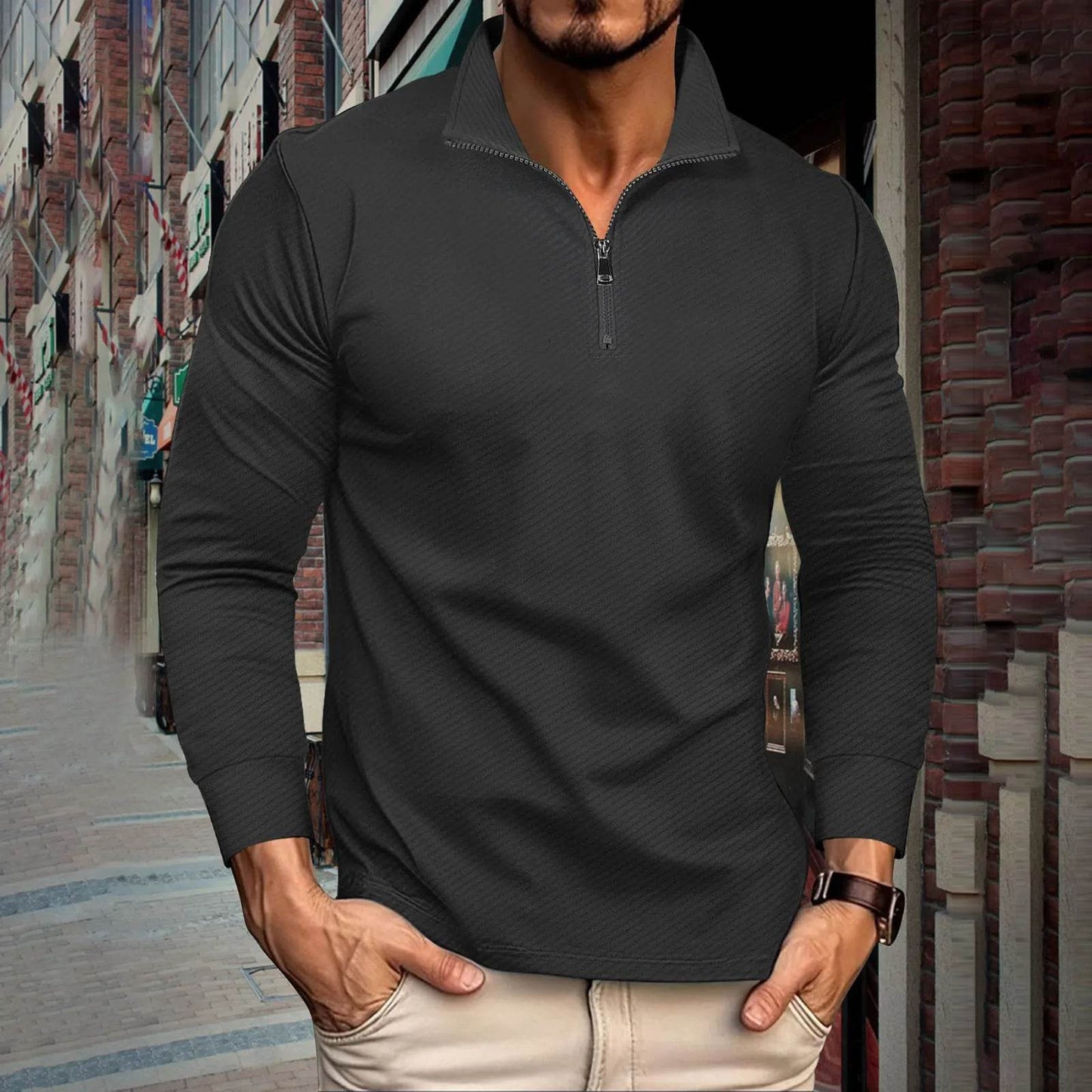 Buy Center Men's Turtleneck Pullover - Trendy Twill Jacquard Style - Buy Center UK