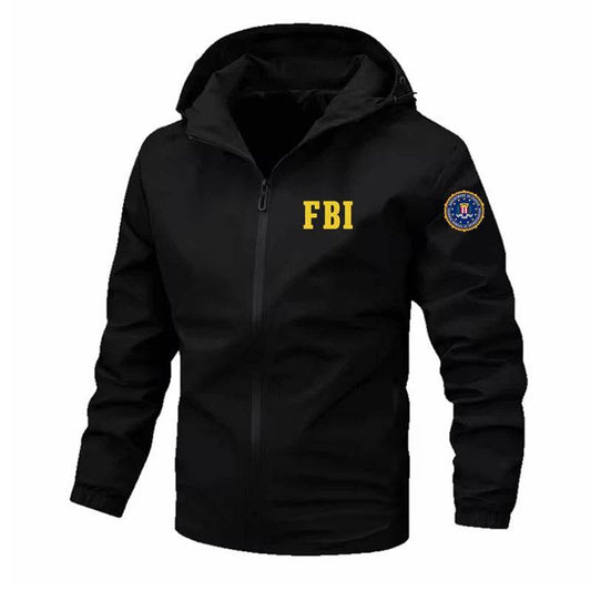 FBI Men's Zipper Jackets - Casual Solid Color, Windproof & Hooded - Buy Center UK
